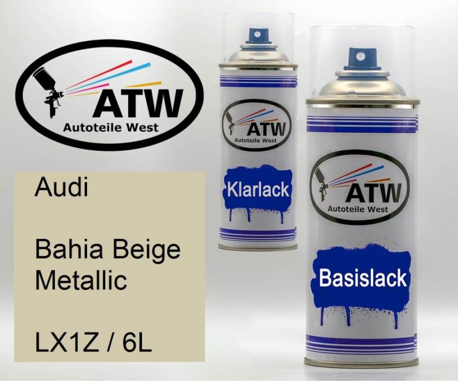 Audi, Bahia Beige Metallic, LX1Z / 6L: 400ml Sprühdose + 400ml Klarlack - Set, von ATW Autoteile West.